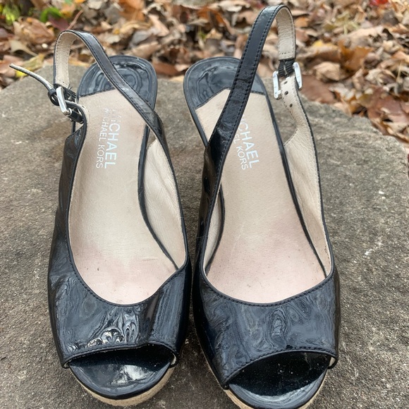 Michael Kors sandals black open toe MK Zoe Sling Patent Pumps Size 7M - Picture 1 of 7